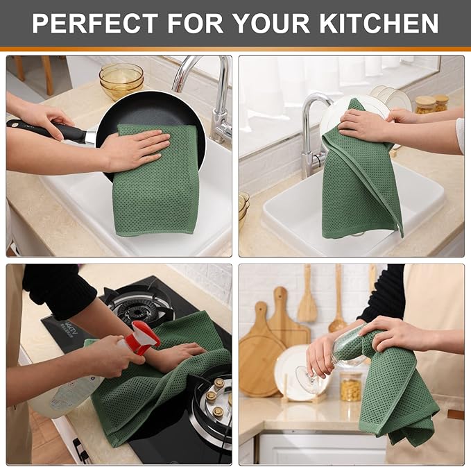Kitinjoy 100% Cotton Waffle Weave Kitchen Hand Towels