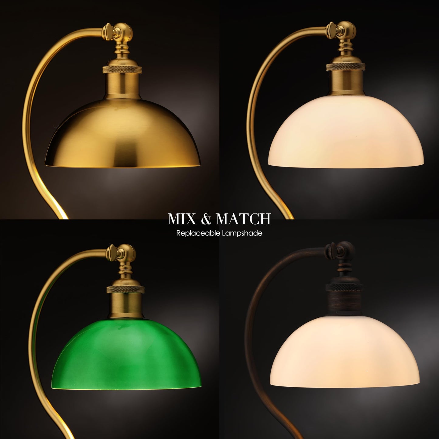 O’Bright Heritage - Banker’s Floor Lamp, 3-Level Touch Dimming, Adjustable Tilt Shade, Removable Lampshade Design, E26 Socket with 6W Dimmable LED Bulb, White Jade Glass Shade, Oil Rubbed Bronze