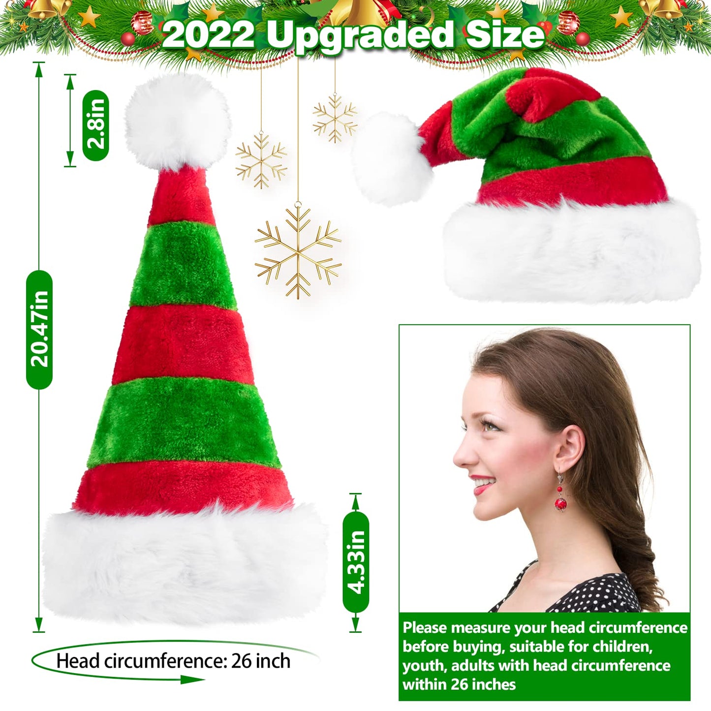 Beinline Santa Hat, Large Christmas Claus Hat for Unisex Adults, Thicken Velvet Comfort Classic Gift for Women, Men, Christmas New Year Festive Holiday Party Supplies