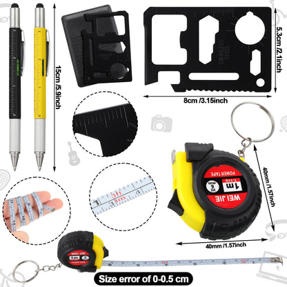 Saysurey 48 Pcs Mini Tape Screwdriver Keychain Set Father's Day Gifts Bulk Men Gifts Bulk Multitool Pen Card for Adult (Yellow,Black)