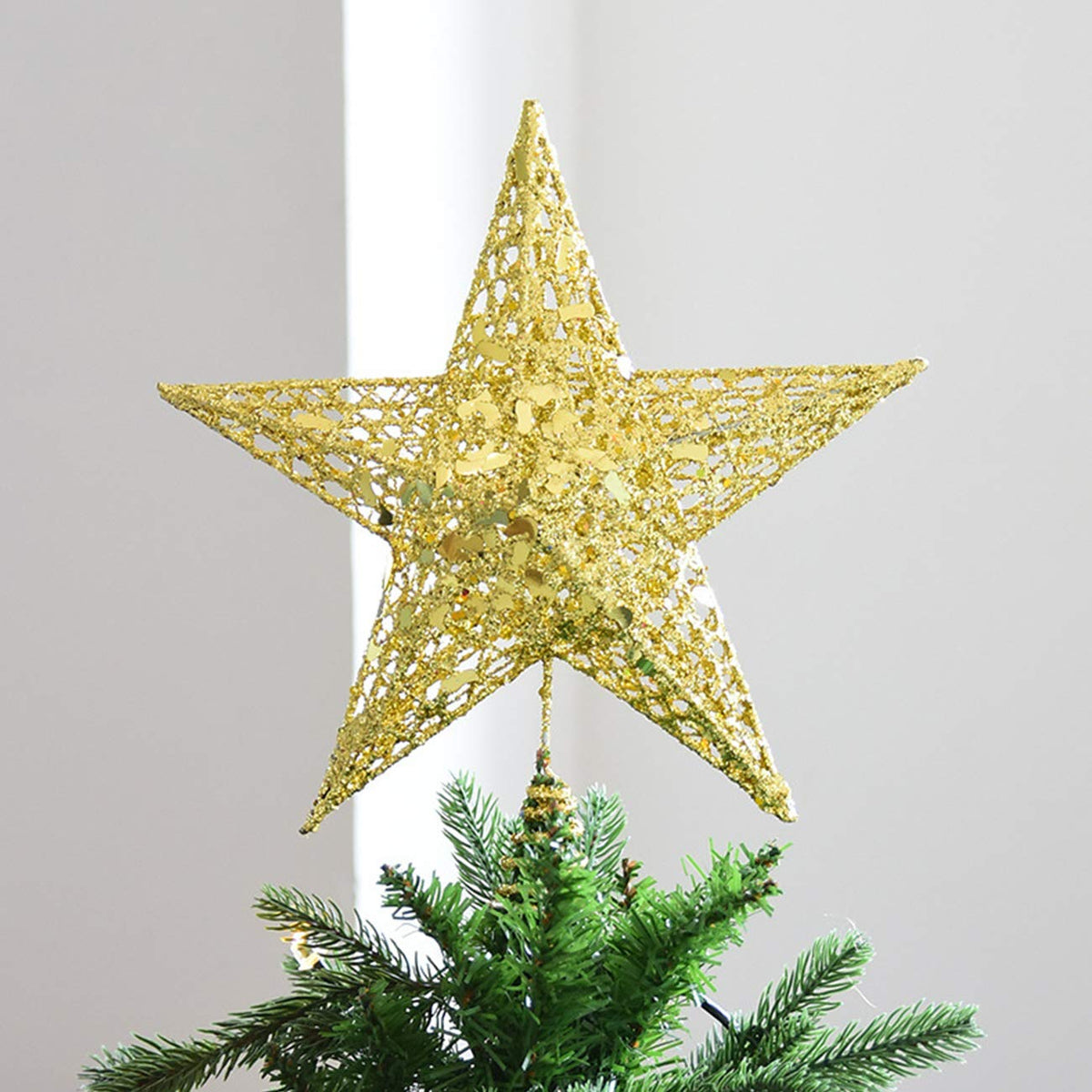 Acronde 10” Christmas Tree Topper Star Christmas Tree Decoration Indoor Party Home Decoration (Gold)