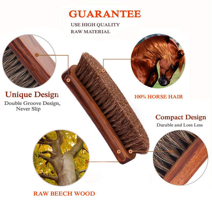 KY-Tech 2pcs Premium Horsehair Shoe Brush - Shoe Shine Brush with Horse Hair Bristles for Boots, Car Seats, Sofas, Bags