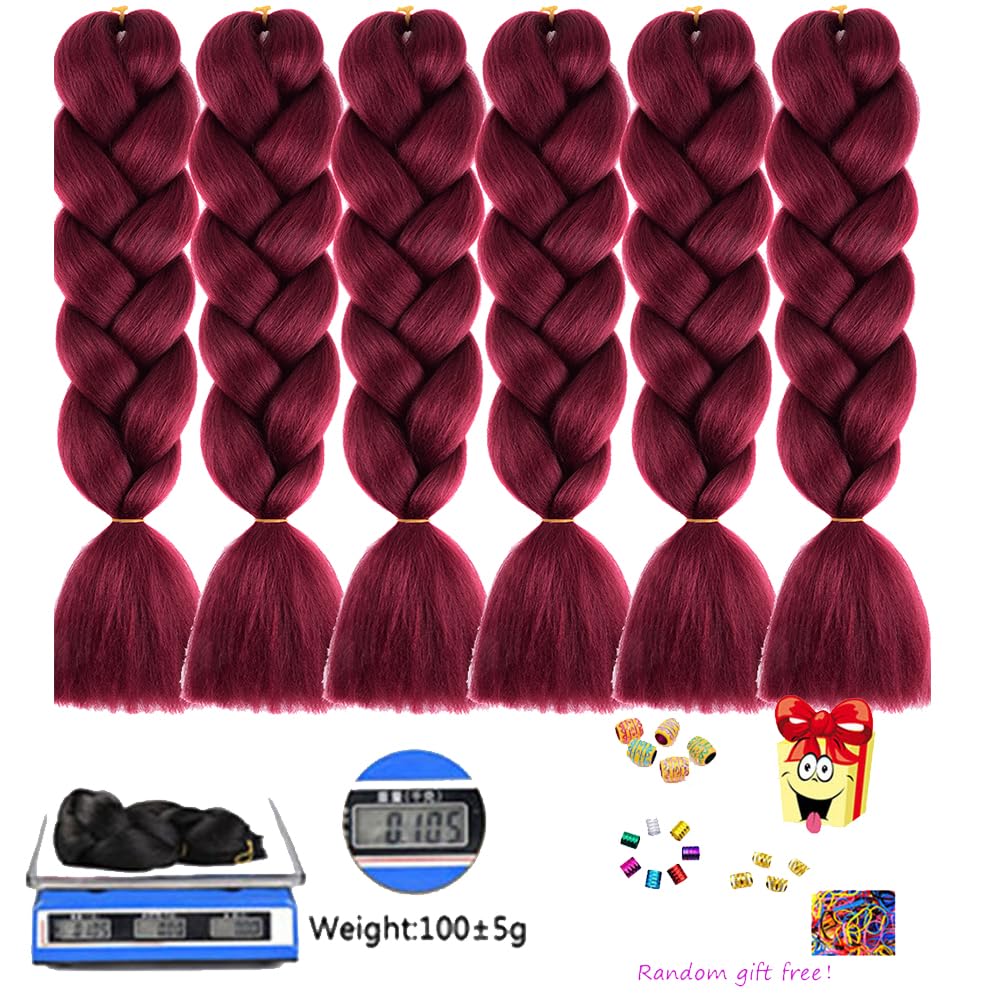burgundy braiding hair 6pc kanekalon hair braiding Hair Extension 24 Inch ombre jumbo Braids For Braiding Crochet Twist Braiding hair burgundy