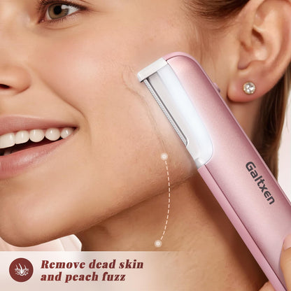 Dermaplaning Tool for Women Pink - Facial Exfoliation & Peach Fuzz Hair Removal with Rechargeable Sonic Edge Technology, 10 Refill Blades