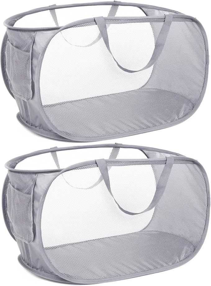 Durable Collapsible Laundry Baskets, Mesh Pop Up Laundry Hamper