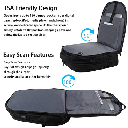 MATEIN Large Travel Backpack, TSA Expandable Laptop Backpack with USB Charging Port, Anti Theft Computer Bag Fit 17.3 Inch Laptop Water Resistant School Rucksack College Gift for Men Women, Black