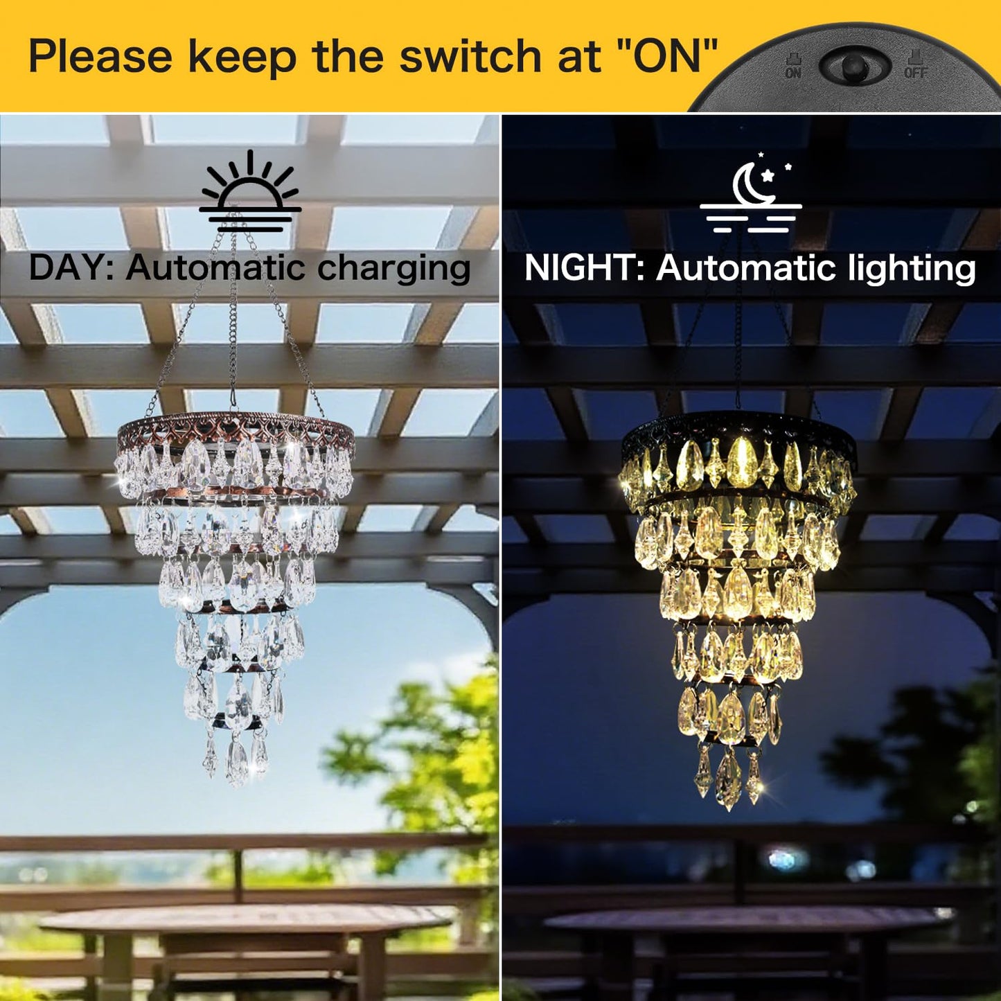 Solar Hanging Crystal Chandelier Outdoor Waterproof Garden Light