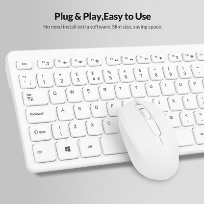 Wireless keyboard and Mouse,Rii RK200 Standard Full Size Keyboard and Mouse 104 Keys for Work Office Home UK Layout (AAA Batteries not Include)-White