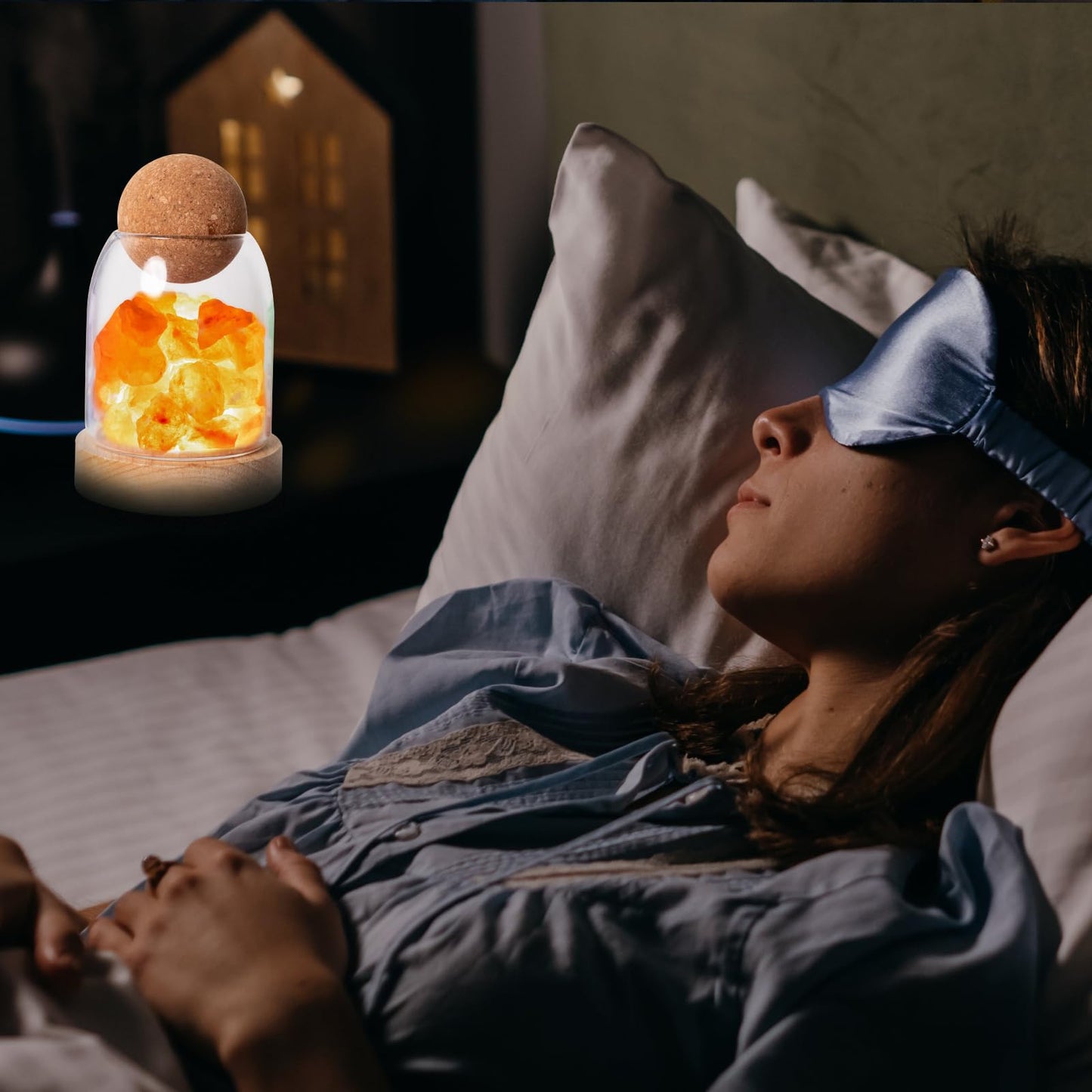 Runyangshi Himalayan Salt Night Lamp 6.3" Natural Healing Crystal Aroma Stone Diffuser Bedside Lamp USB Port 3 Colours Dimming Mode Bedroom Lamp Home Decor