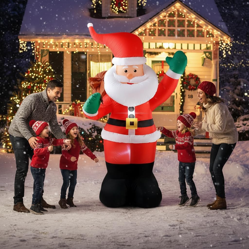 COOLWUFAN 6 FT Christmas Inflatables Santa Claus with Gifts Bag, Christmas Inflatables Outdoor Decorations, Built-in LED Lights Holiday Blow Up Yard Decoration Clearance for Yard, Holiday, Parties