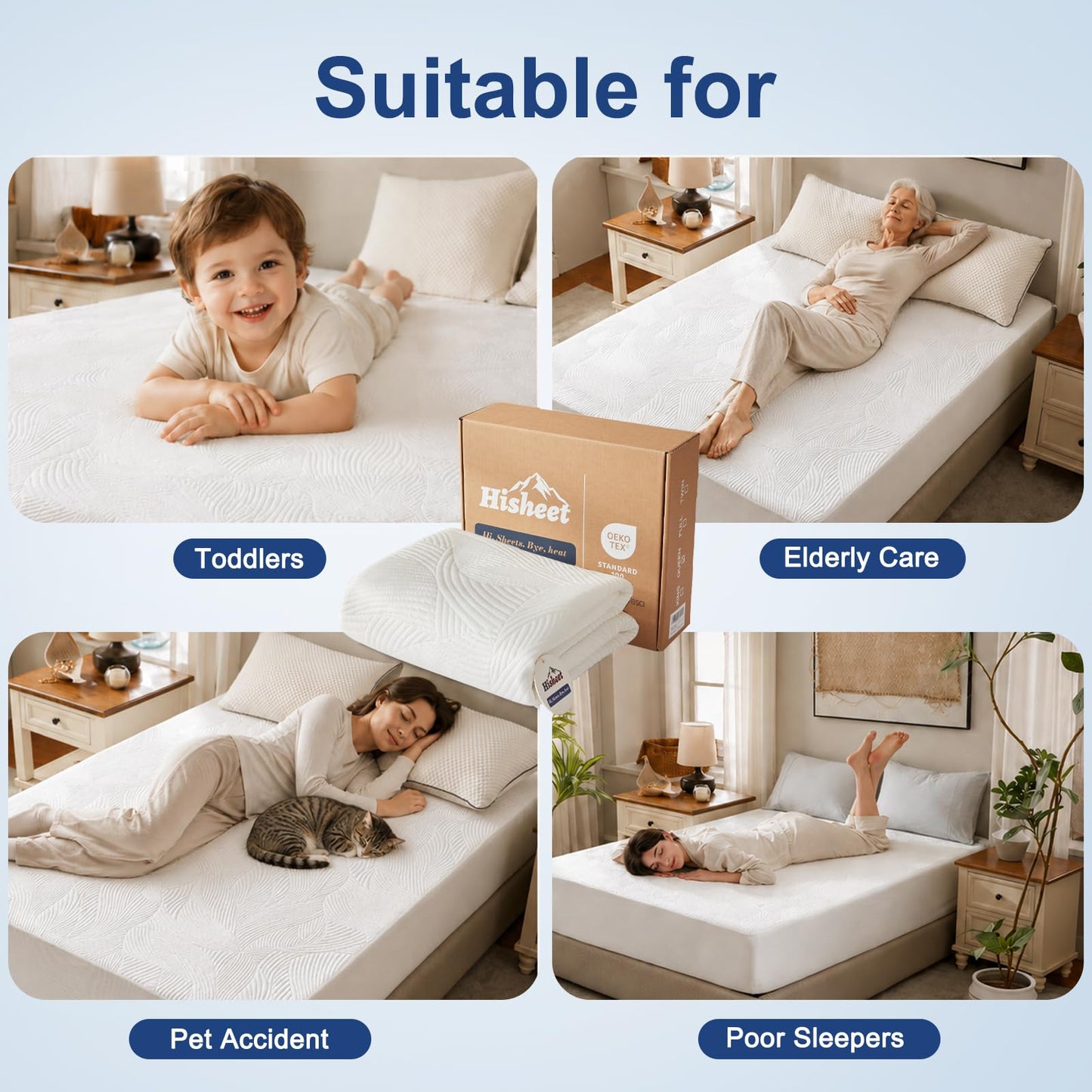 Hisheet Cooling Waterproof Mattress Protector Queen Size, 400GSM 3D Air Fabric Breathable Mattress Cover, Premium Bed Protector with Deep Pockets, Luxury Noiseless Machine Washable Bed Cover, White