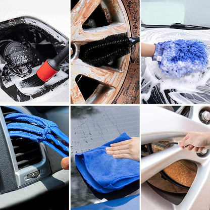 URAQT Car Detailing Cleaning Brushes Kit, 15 Pcs Car Interior Washing Tool Set, Automotive Detail Brushes for Car Exterior, Interior, Air Vents, Dashboard, Emblems, Engine, Wheel