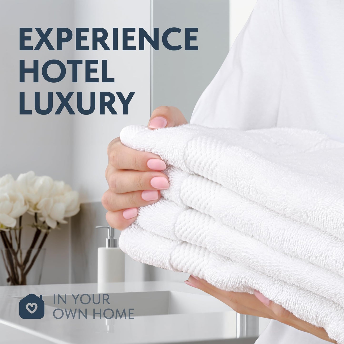 White Classic Luxury White Hand Towels, 100% Cotton Bathroom Hand Cloths Set of 6, Hotel Towels Extra 40x76 cm, Quality Towels Bathroom Sets for Hands | White, 6 Pack