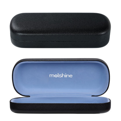 molshine Hard Shell PU Leather Glasses Case,Portable Eyeglass Case for Men Women Girl Travel Study Work (Black)