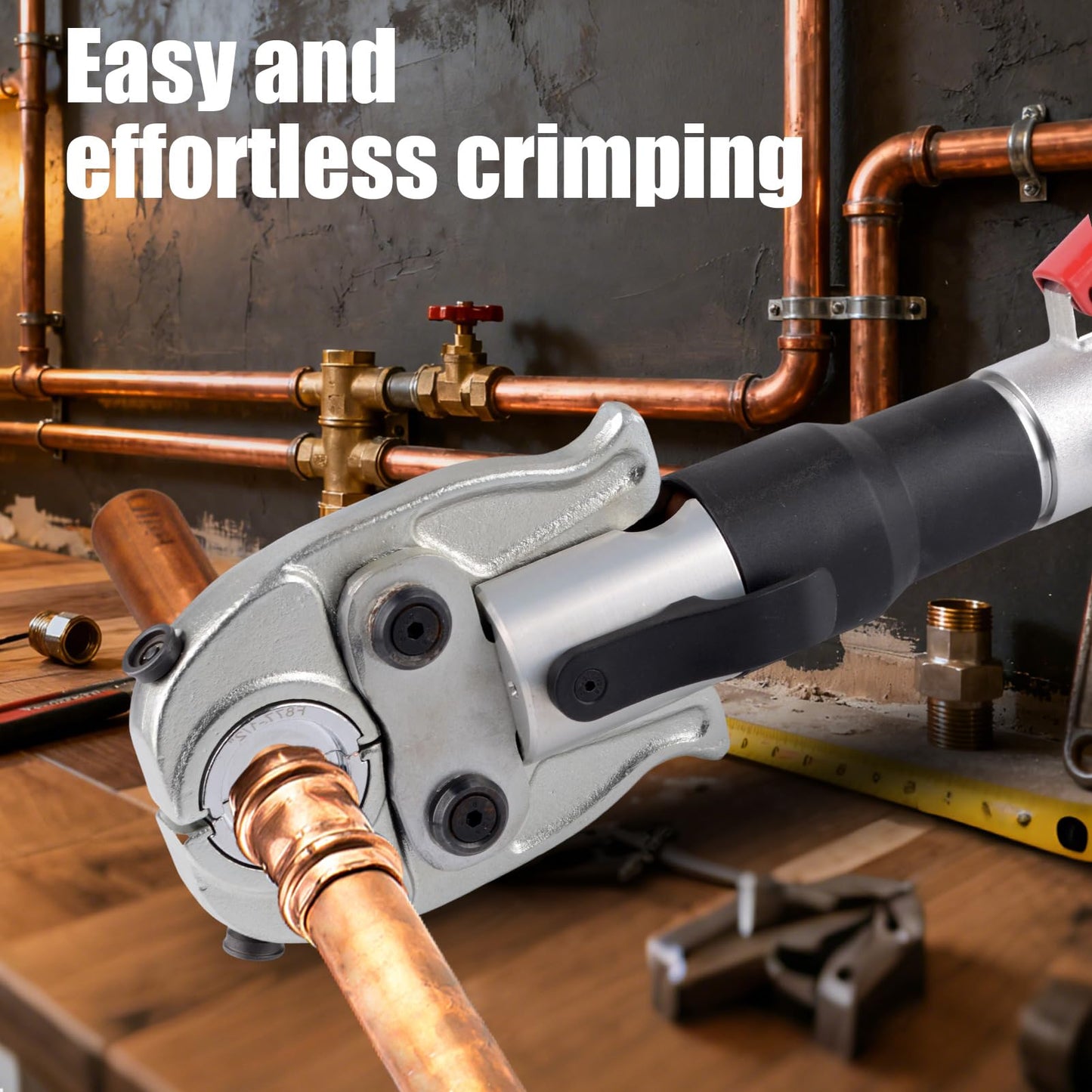 ketailei Hydraulic Pipe Crimping Tool | 65MPa Auto Pressure Relief | 1/2", 3/4", 1" Jaw for Copper Tube Fittings | Press Crimper Pliers with Pipe Cutter （KZ-1930S）