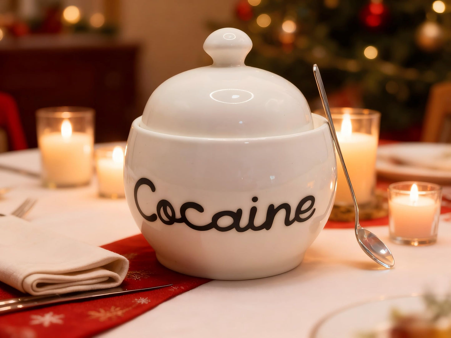 Cocaine Ceramic Sugar Bowl with Cocaines Design, Coffee and Sugar Container with Lid, Salt Container, Sugar Jar with Lid, Funny Kitchen Decor