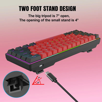 Snpurdiri 60% Compact Size Mechanical Gaming Keyboard - Red Switches | USB-C Wired | UK Compatible US Layout | 16.8M RGB Backlit | Portable for PC & Laptop (Black-Red)