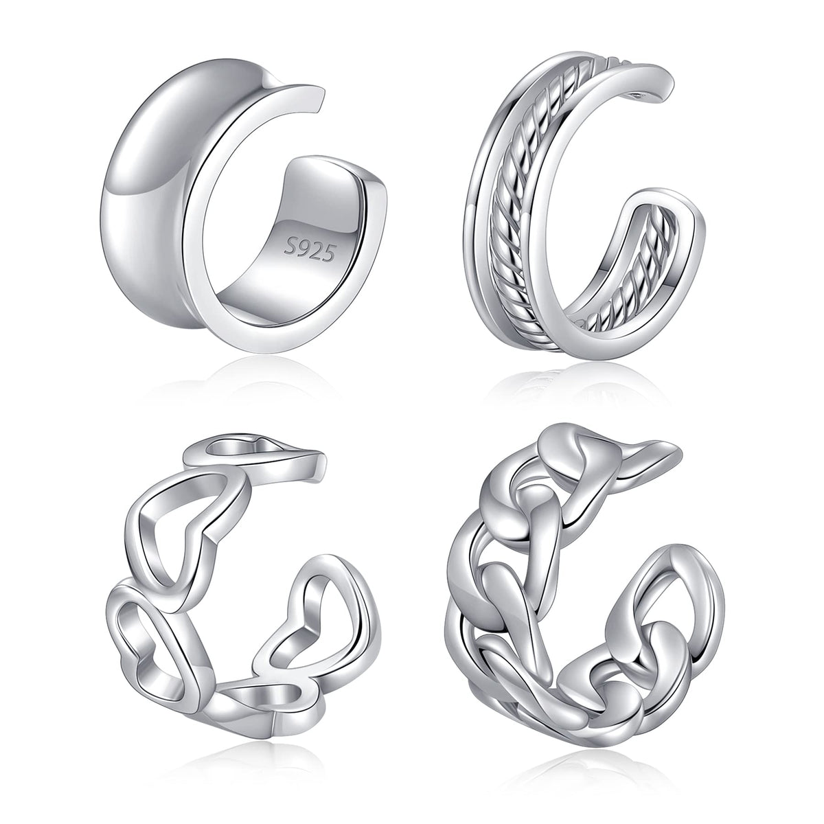 Ear Cuffs 925 Sterling Silver Fake Ear Cuffs Non Piercing Ear Conch Clip on Earrings for Women
