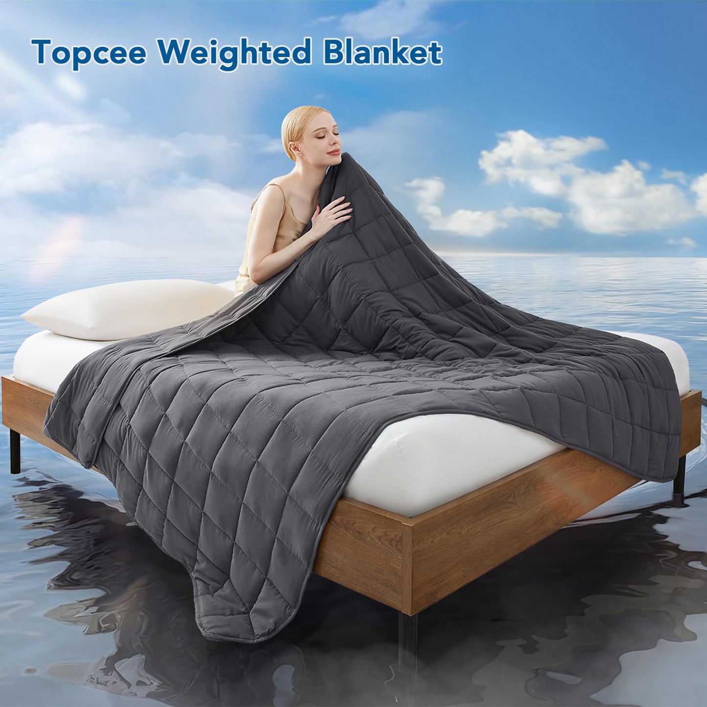 Topcee Weighted Blanket (20lbs 60"x80" Queen Size) for Adult All-Season Summer Fall Winter Cooling Breathable Heavy Microfiber Material with Glass Beads Big Blanket Soft Thick Comfort