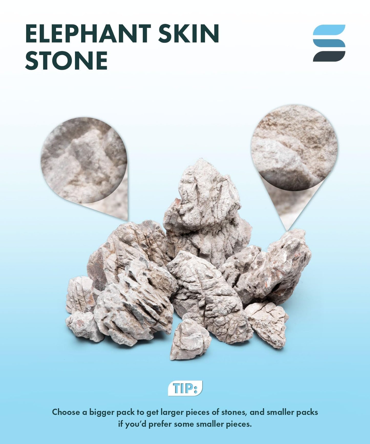 SubstrateSource Natural Aquarium Stones - Light Brown with Gray, Dimples & Craters, Decorative Aquascaping Rocks, Epiphytic Plants, Shrimp, Betta Fish Tank & Reptile Enclosure - Elephant Skin, 5 LB