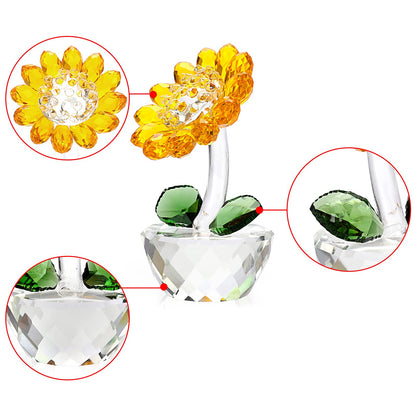 OwnMy Crystal Sunflower with Bud Glass Sunflower Figurine Collectible, Small Sunflower Ornament Paperweight Table Decoration with Gift Box, Glass Bouquet Flowers Centerpieces for Home Decors
