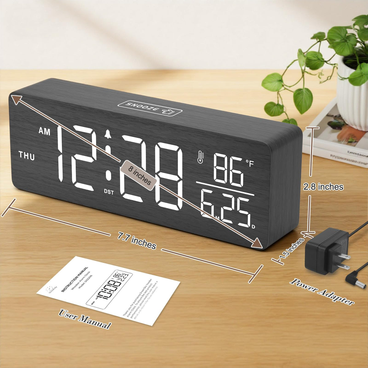 DreamSky Wooden Digital Alarm Clock with Date & Day of Week for Bedroom