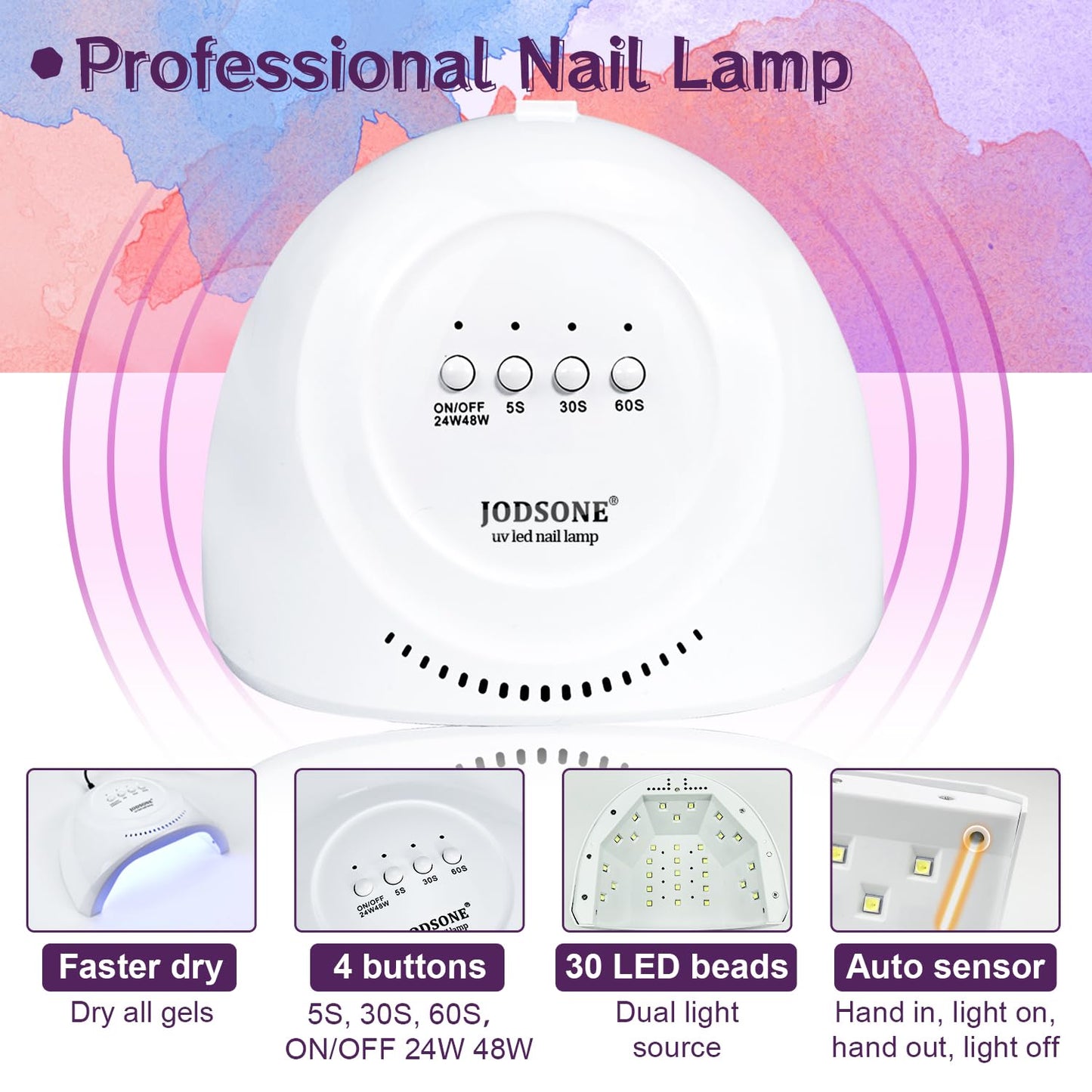 JODSONE Gel Nail Polish Kit with U V Light 32 Colors Gel Polish Nail + 4 Functional Adhesive Bottles Kit Soak Off Manicure Tools Gifts for Women
