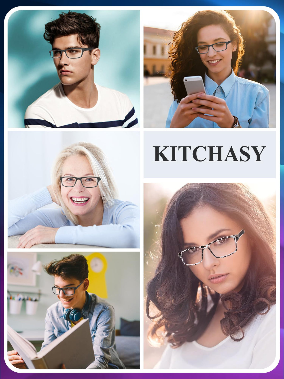 Kitchasy 2 Pack Reading Glasses, Unbreakable Blue Light Blocking Reading Glasses,Filter UV Ray/Glare Computer Readers, Stylish Lightweight Spring Hinges Eyeglasses for Women Men(2-pack Black,1.0)