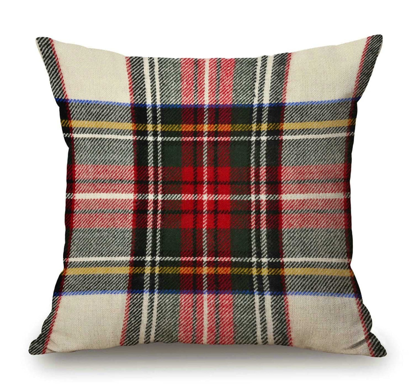 Plaid Pillow Cover 18x18 Inch, Scottish Tartan Red and White Wool Plaid Pattern Symmetric Square Print Double Sided Decorative Pillow Case Throw Pillows Cover