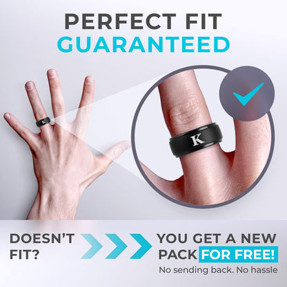 ThunderFit Black Silicone Initial Ring for Him - Personalized One Letter Wedding Rubber Band - Comfortable Fit - Unique Anniversary, Birthday Gifts for Men with Gift Box (K, Size 8.5-9)
