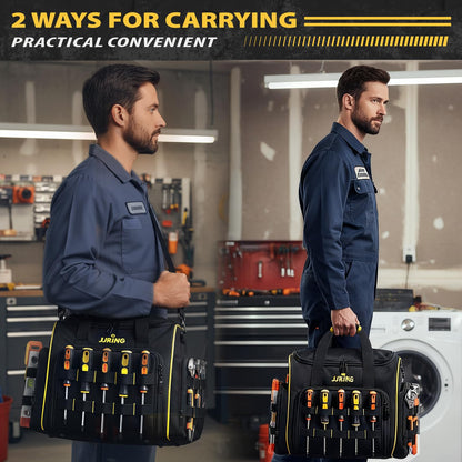 JJRING 2.0 Gen Tool Bag With 3 Removable Cases, Double Layers&Large Capacity Tool Tote, Multi-Pocket Organizer For Tools and Crafts, Durable And Water-Resistant(Yellow)