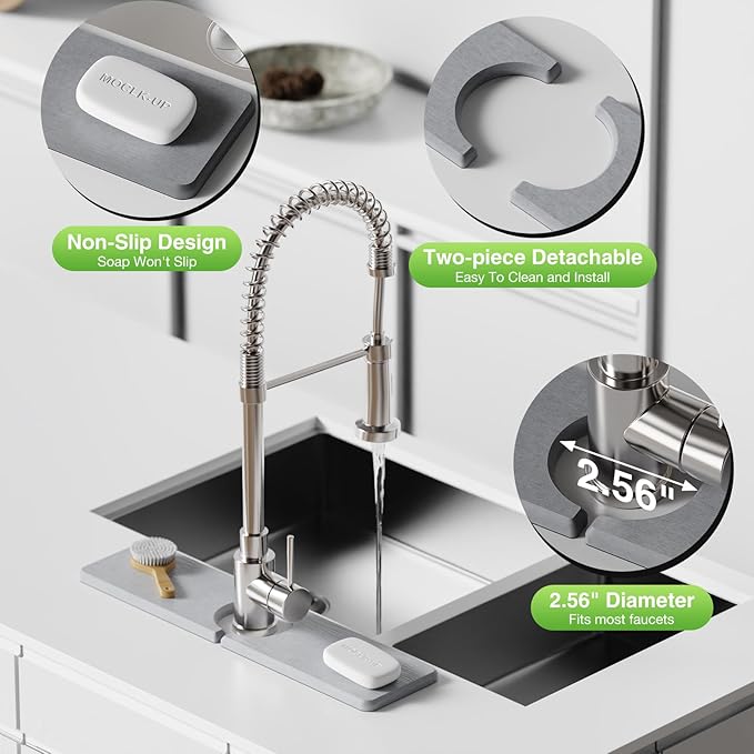 15.8" x 4" Stone Faucet Mat for Kitchen Sink, Quick Drying Diatomite Sink Tray