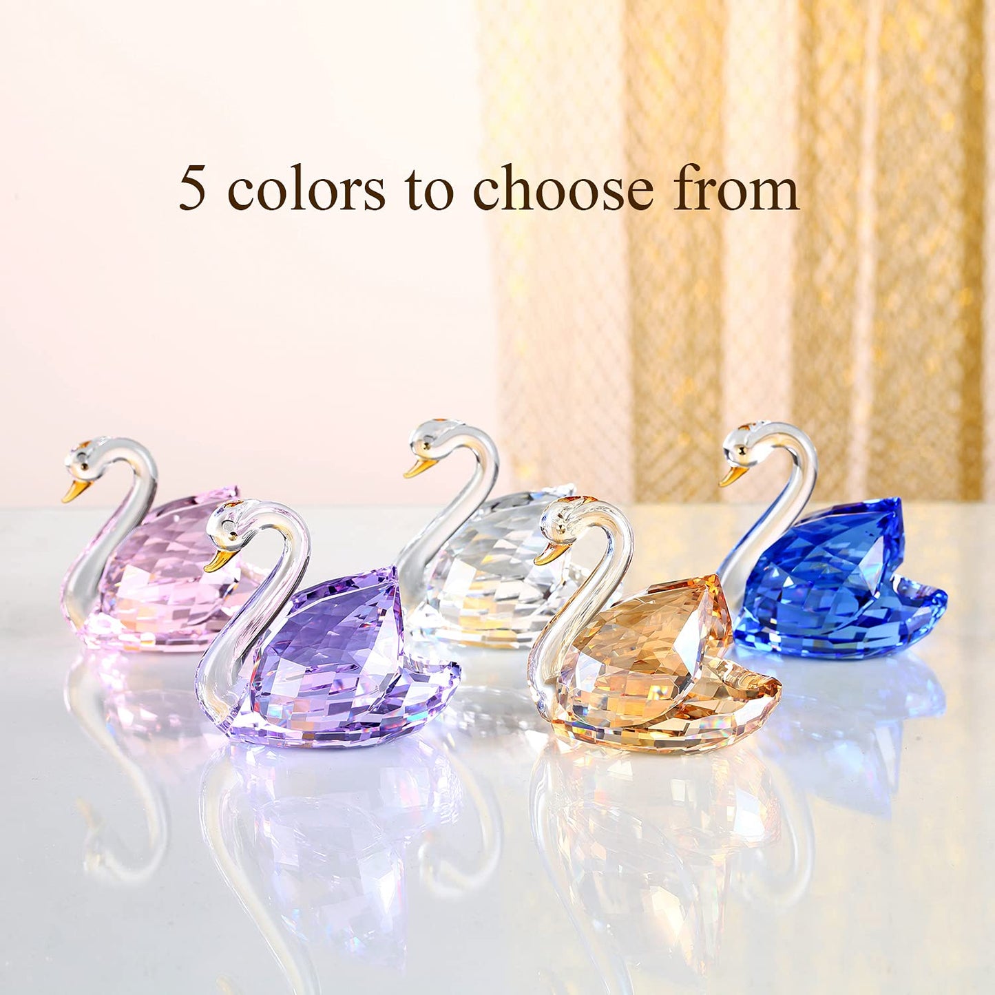 DOJOZ Crystal Swan A Pair Sparkle Valentines Day Sweet Gifts Figurine Collection Paperweight Table Centerpiece Ornament (Gold)