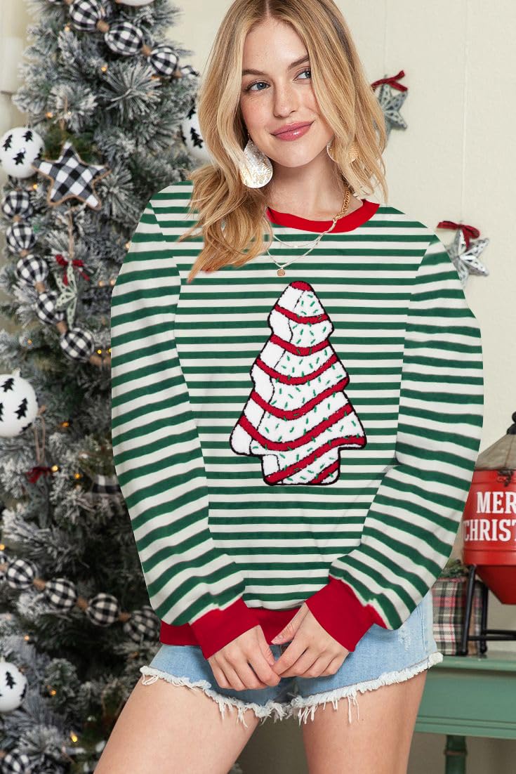 MAXIMGR Christmas Sweatshirts for Women Christmas Tree Graphic Sweatshirt Merry Christmas Shirts Xmas Holiday Pullover Tops Red