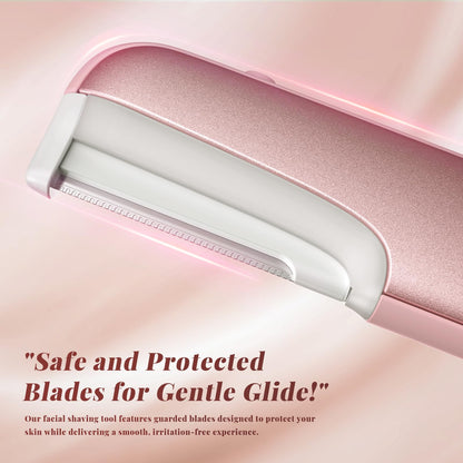 Dermaplaning Tool for Women Pink - Facial Exfoliation & Peach Fuzz Hair Removal with Rechargeable Sonic Edge Technology, 10 Refill Blades