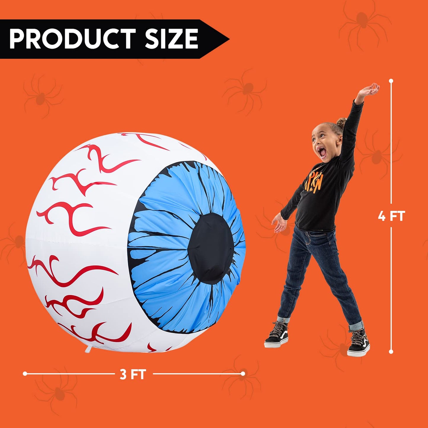 Joiedomi 3Ft Halloween Inflatable Large Set of Eyes, Light Up Eyeball with Build-in LEDs, Blow Up Inflatable for Halloween Party Indoor, Outdoor, Yard, Garden, Lawn Decorations for Yard (Blue)