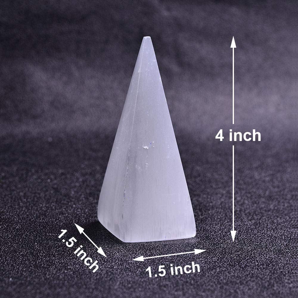 JIC Gem 2pcs Selenite Pyramid 4" Crystal Point White Reiki Healing Crystal Stone for Energy Cleansing and Protection