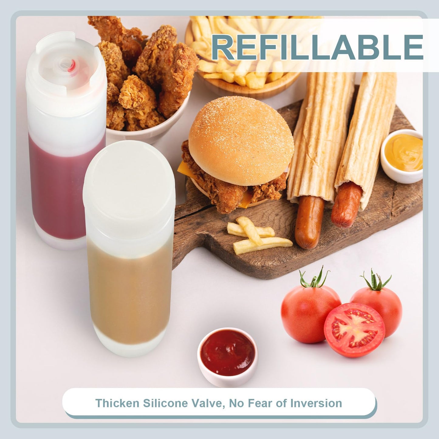 Didaey 2 Pcs 20 oz Inverted Plastic Squeeze Bottles, Refillable Tip Large Valve Dispenser Condiment Squeeze Bottle for Sauces Ketchup Sour Cream Self Sealing Syrup Dispenser for Restaurants (White)
