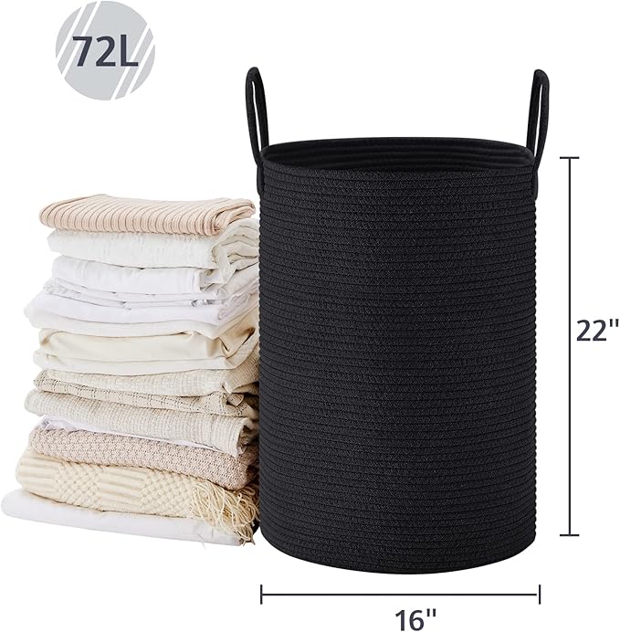 VIPOSCO Large Laundry Hamper, Tall Woven Rope Storage Basket