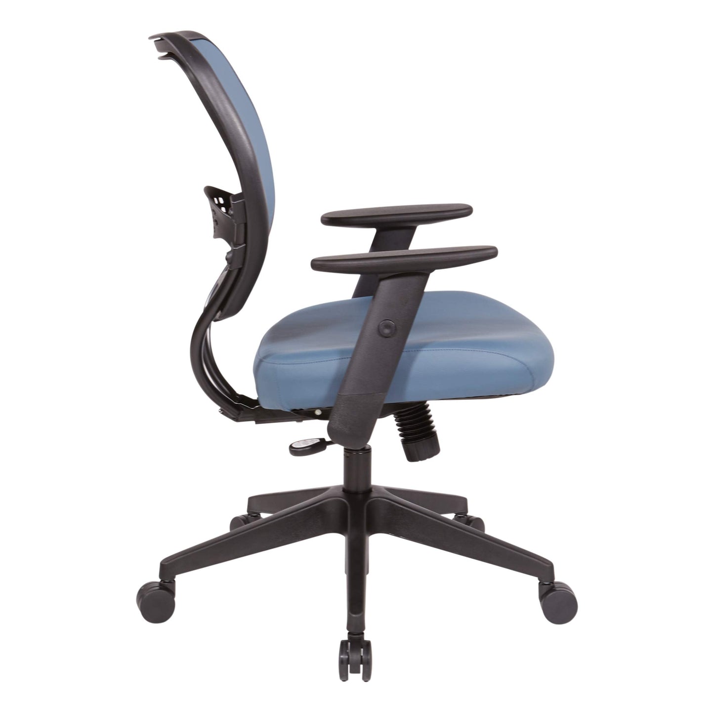 Space Seating 55 Series Air Grid Back Adjustable Manager's Task Chair with Built-in Lumbar Support and Angled Arms, Antimicrobial Dillon Blue Faux Leather