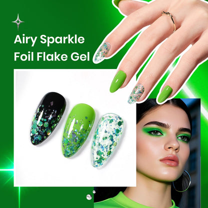 Beetles Neon Green Gel Nail Polish Set, Halloween Black Glitter Silver Brat Tribe Gel Polish with Rhinestones for DIY Nail Art Festival Manicure Gift for Women