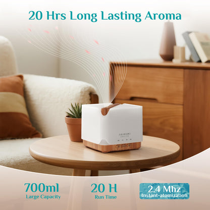 ASAKUKI 700 ml Premium Essential Oil Diffuser, 5 in 1 Ultrasonic Aromatherapy Fragrant Oil Vaporizer Humidifier, Timer and Auto-Off Safety Switch, 7 LED Light Colors