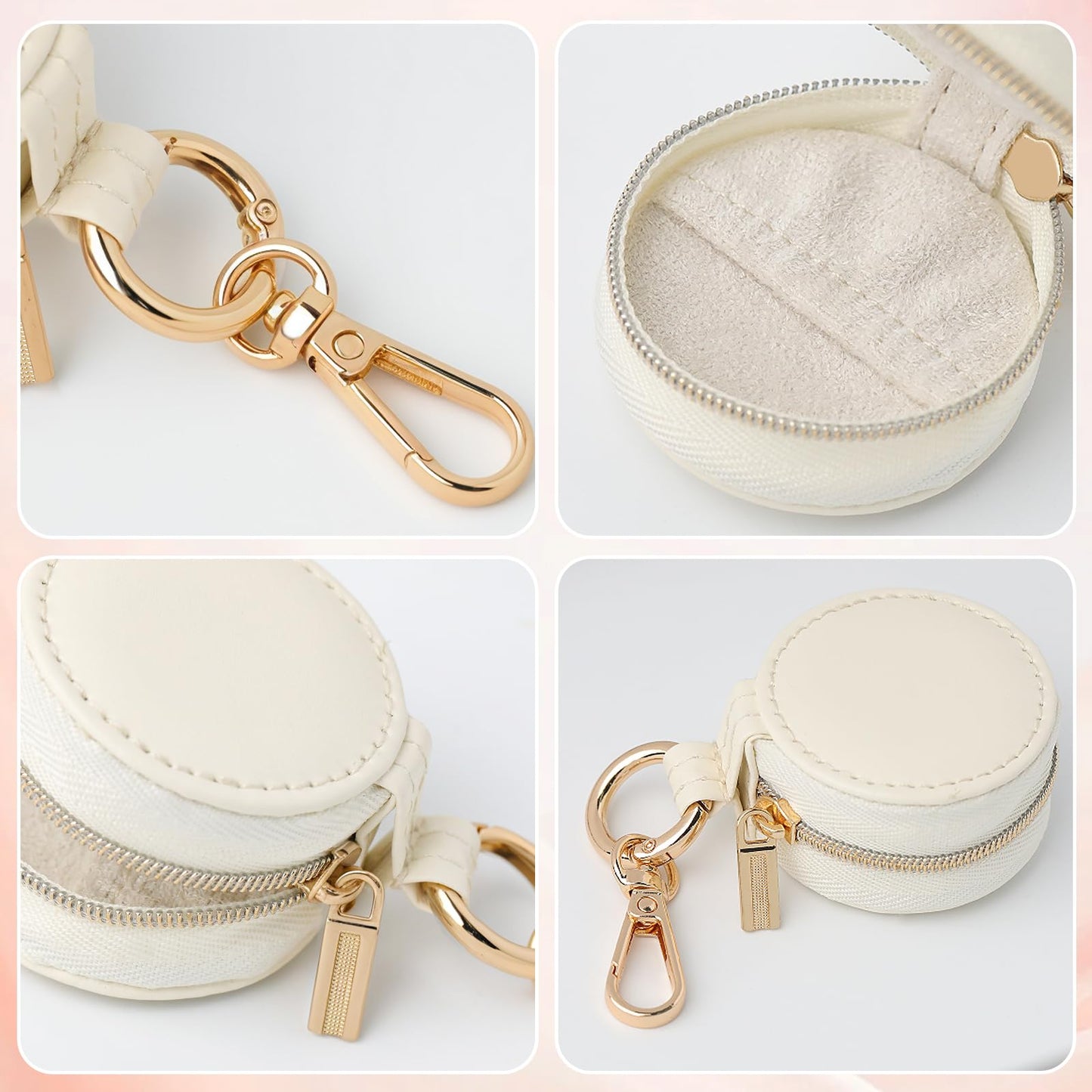 Aiokuo Travel Jewelry Box with Keychain – Mini Ring Holder and Jewelry Organizer Case for Women, Portable Compact Ring Box for Earrings, Necklaces & Travel Storage