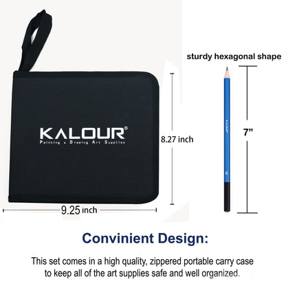 KALOUR 33 Pro Drawing Kit Sketching Pencils Set,Portable Zippered Travel Case-Charcoal Pencils, Sketch Pencils, Charcoal Stick,Sharpener,Eraser.Art Supplies for Artists Beginner Adults Teens