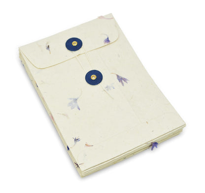 Kathmandu Valley Co. Handmade Lokta Paper Envelope with String-tie Button Closure Pocket Folder Documents Sleeve, for Invitations, Mailers, 4.5 x 6.5 inches, 10 Pack. Made in Nepal. (Cornflower)