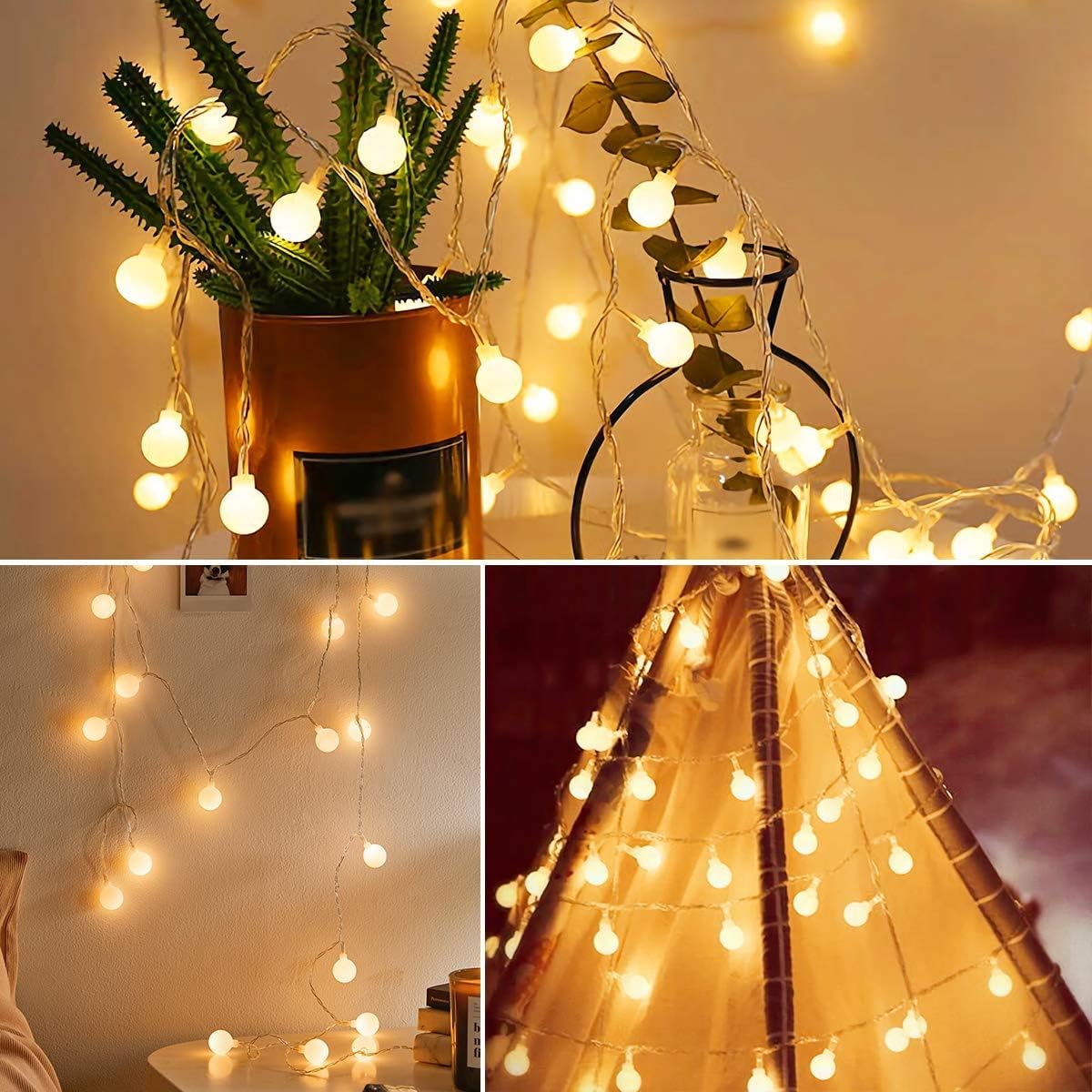 Fulighture Fairy Lights, 2 Lighting Modes, 16ft 40LEDs Ball IP65 Globe String Light Battery Operated, Decoraction for Indoor Lighting, Bedroom, Wedding, Party, Christmas, Tree (Warm White)