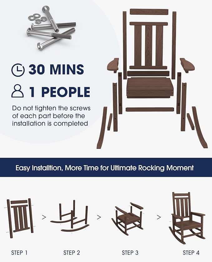 KINGYES Oversized Outdoor Rocking Chair Set of 2, All-Weather Patio Rocking Chairs for Porch, HDPE Outdoor Patio Rockers with High Back & Wide Seat for Garden, Lawn, Coffee