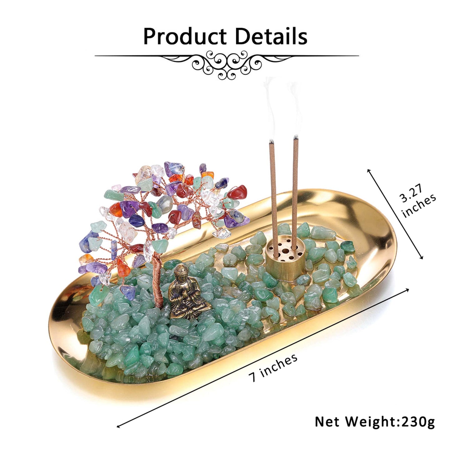 Jovivi Crystal Incense Holder for Sticks, Healing Crystal Stone Money Tree Buddha Statue Set Incense Burner, Incense Trays for Wealth, Good Luck,Yoga Meditation Home Decor