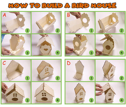 hapray 4 Pack DIY Bird House Kit, Crafts for Children to Build and Paint Birdhouse (Includes Paints & Brushes) Wooden Arts for Kids Girls Boys Toddlers Gifts Halloween Christmas