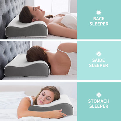 NOFFA Memory Foam Pillow, Cervical Orthopedic Pillows for Neck Support, Deep Sleep Pillow Queen Size 60 x 38 cm